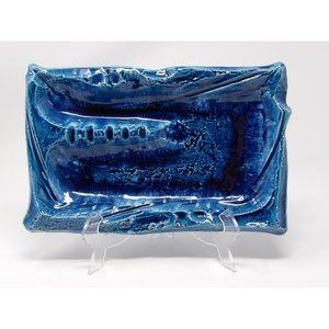 Pair Vintage MCM Large Blue Ashtrays Marked Japan. Square Ashtray 9 1/4" L x 9 1